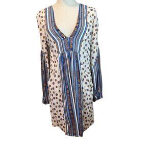 Free People Boho Mini swing dress,  Blusson sleeves, pockets Size XS